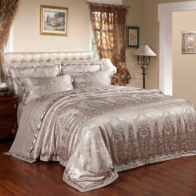 European Luxury Cotton Jacquard Bedding Set — Floral Elegance