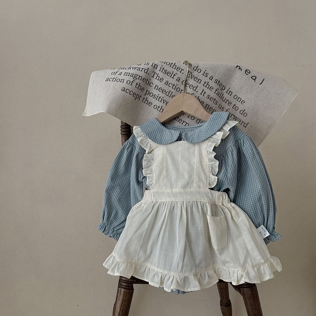 Infant Plaid Long Sleeve Romper and Sling Skirt Set