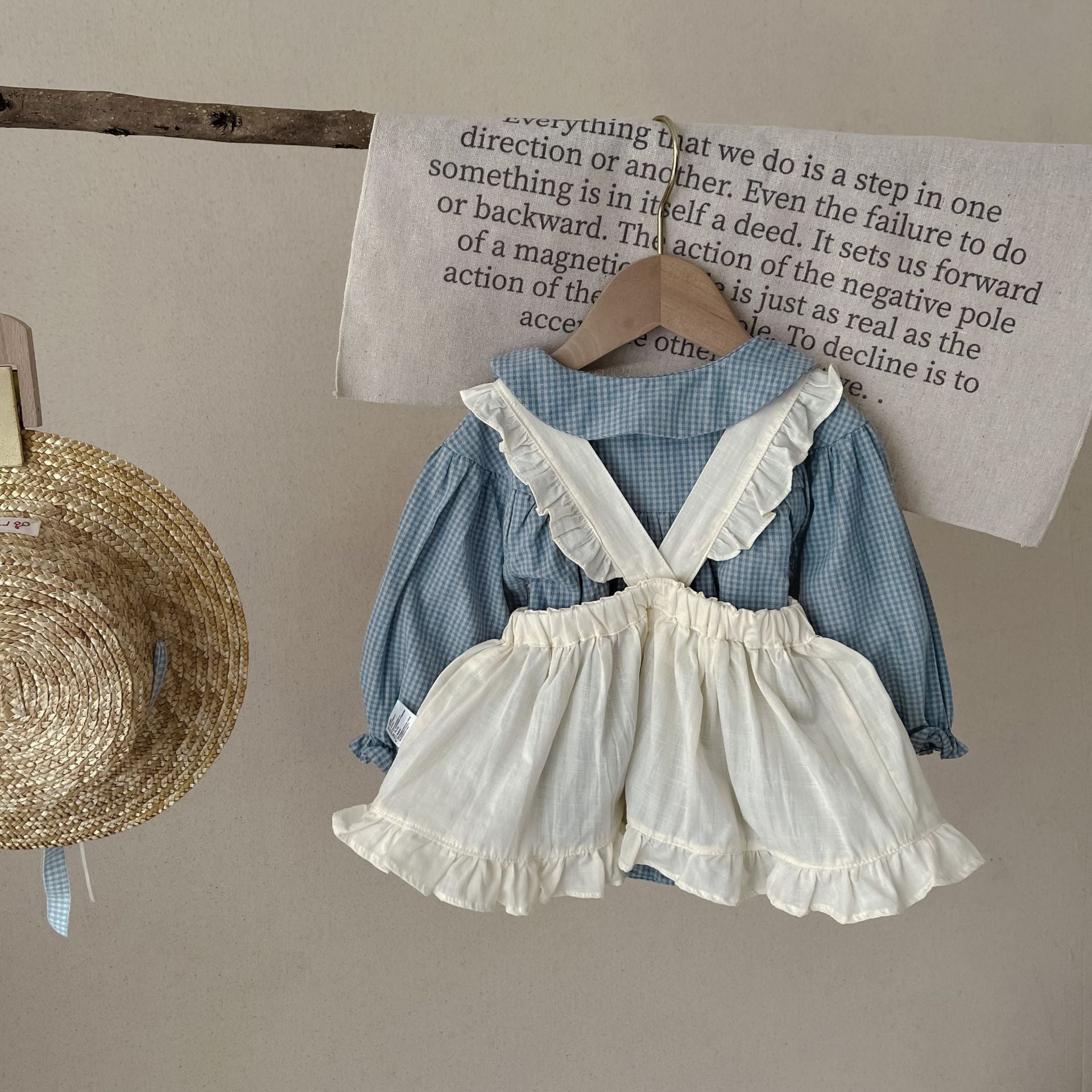 Infant Plaid Long Sleeve Romper and Sling Skirt Set