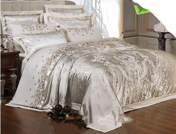 European Luxury Cotton Jacquard Bedding Set — Floral Elegance