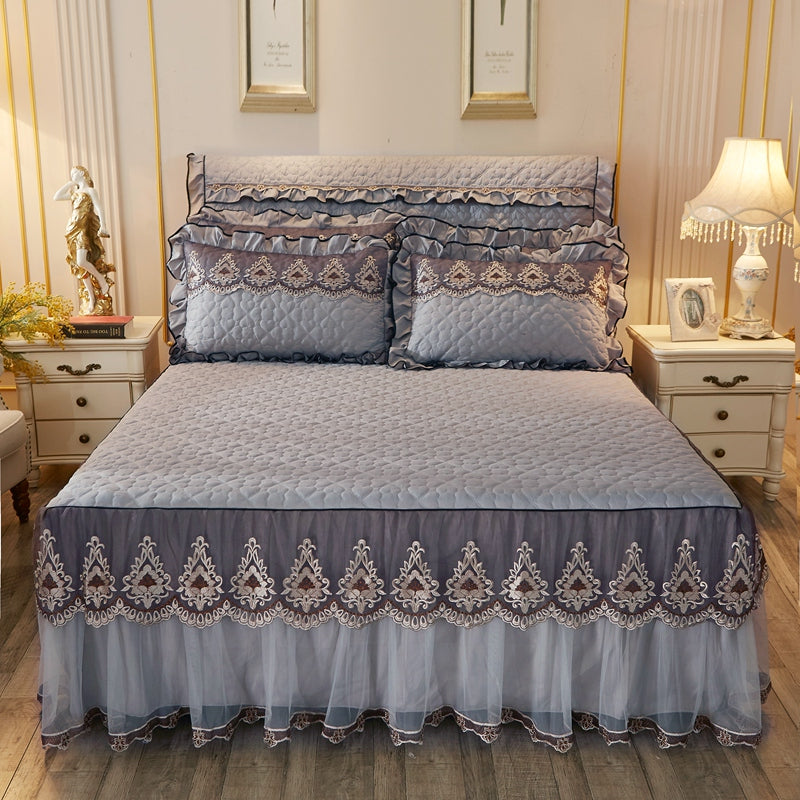 Quilted Lace Bed Skirt — Soft Bedroom Decor Liner