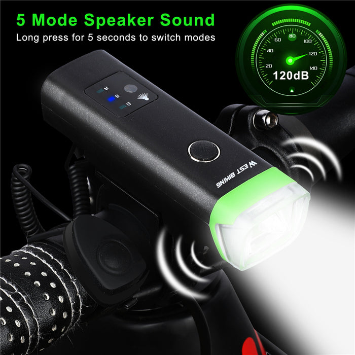 Bicycle Headlight with Motion Sensor — USB Rechargeable LED Bike Light with Horn