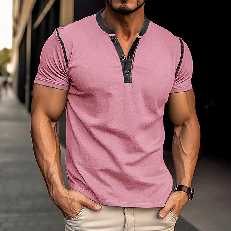Men's Fashion Short-Sleeve V-Neck Polo Shirt