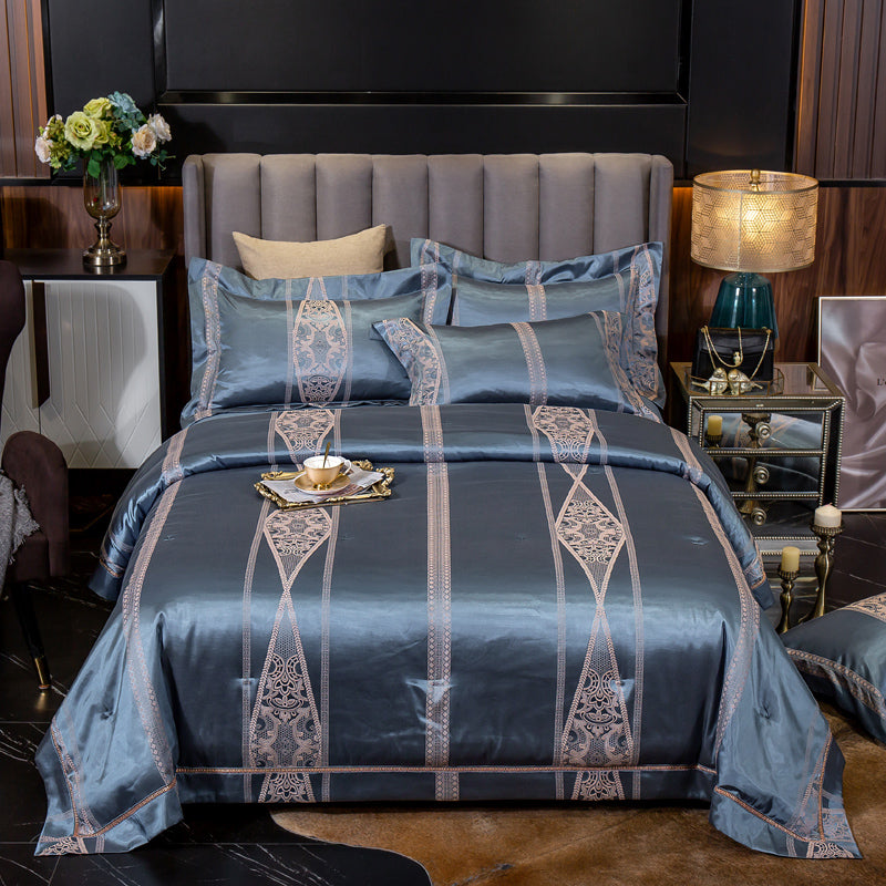 European Luxury Cotton Jacquard Bedding Set — Floral Elegance