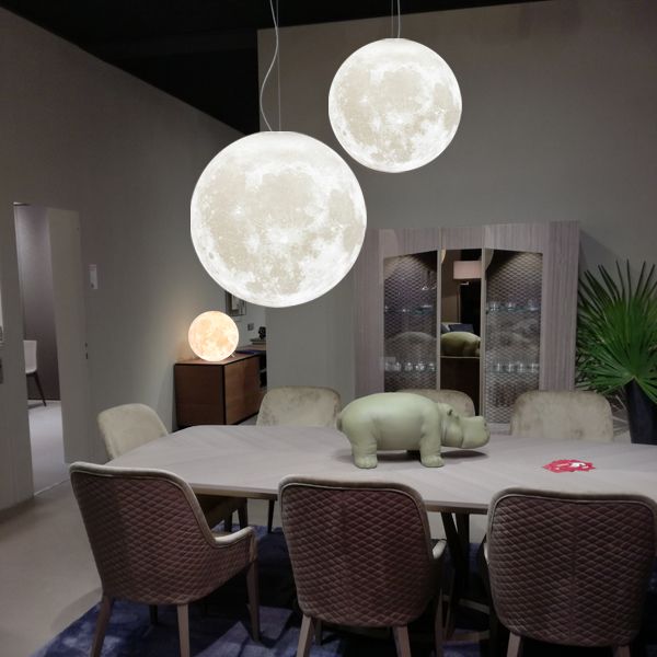 3D Moon Pendant Light — Single Head LED Hanging Lamp for Bedroom & Dining Room
