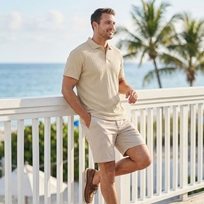 Mens Textured-rib Short-sleeve Polo T-shirt