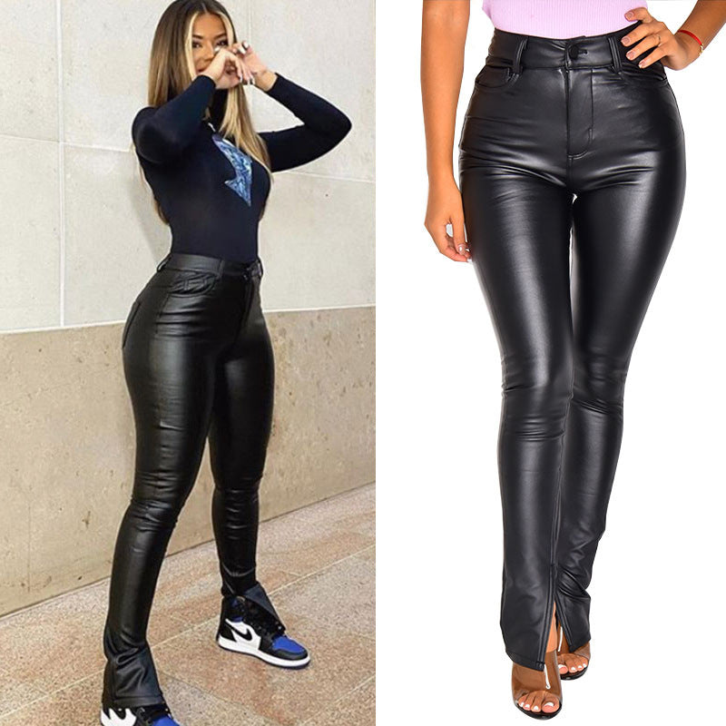 High-Waist Faux Leather Skinny Pants