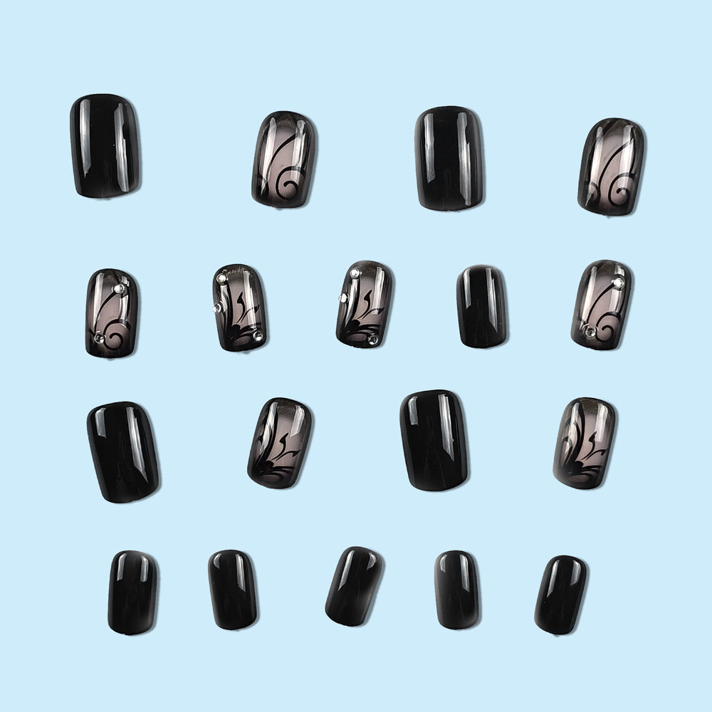 Dark Style Black Vine Press-On Nails — Gothic Nail Art
