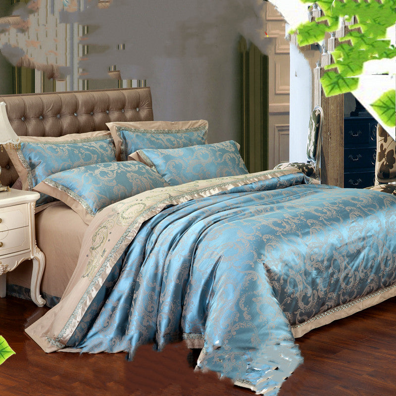 European Luxury Cotton Jacquard Bedding Set — Floral Elegance