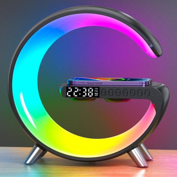 G-Shaped LED Atmosphere Lamp — Bluetooth Speaker, Wireless Charger & Smart Light