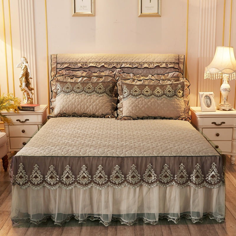 Quilted Lace Bed Skirt — Soft Bedroom Decor Liner
