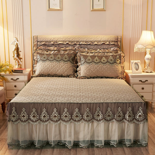 Quilted Lace Bed Skirt — Soft Bedroom Decor Liner
