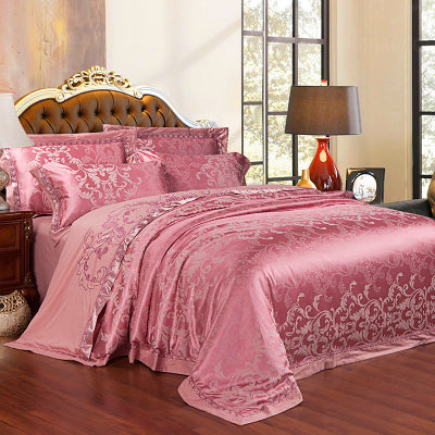 European Luxury Cotton Jacquard Bedding Set — Floral Elegance