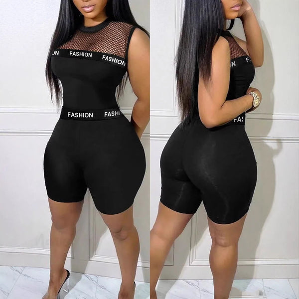 Mesh-Cutout Sleeveless Jumpsuit
