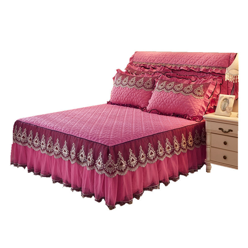 Quilted Lace Bed Skirt — Soft Bedroom Decor Liner