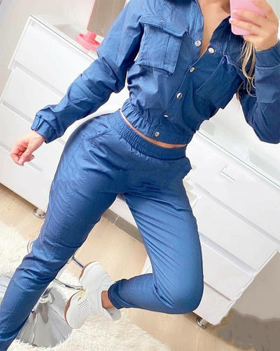 Autumn & Winter Denim-Look Sports Suit
