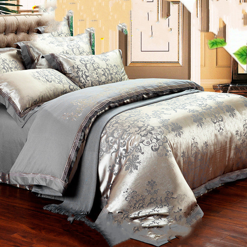 European Luxury Cotton Jacquard Bedding Set — Floral Elegance