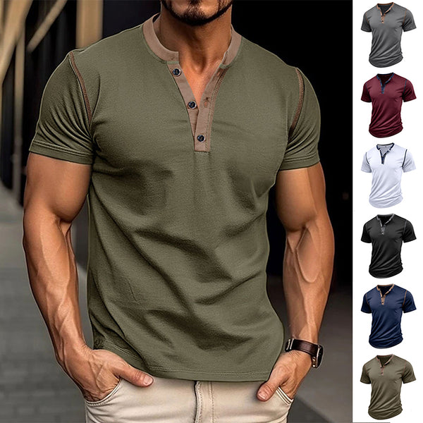 Men's Fashion Short-Sleeve V-Neck Polo Shirt