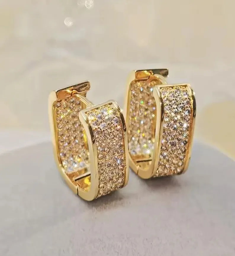 Luxury Rhodium Plated Hoop Earrings With Pave Setting Round Cut Moissanite Diamonds Iced Out Statement Hoops For Women
