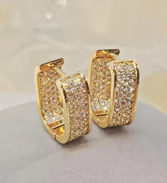 Luxury Rhodium Plated Hoop Earrings With Pave Setting Round Cut Moissanite Diamonds Iced Out Statement Hoops For Women
