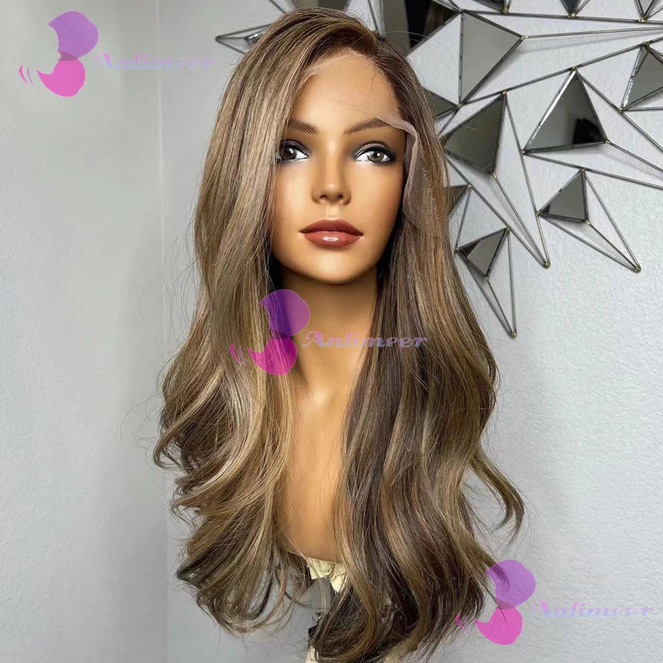 Glueless Brown Blonde Highlight Body Wave 5x5 Wig