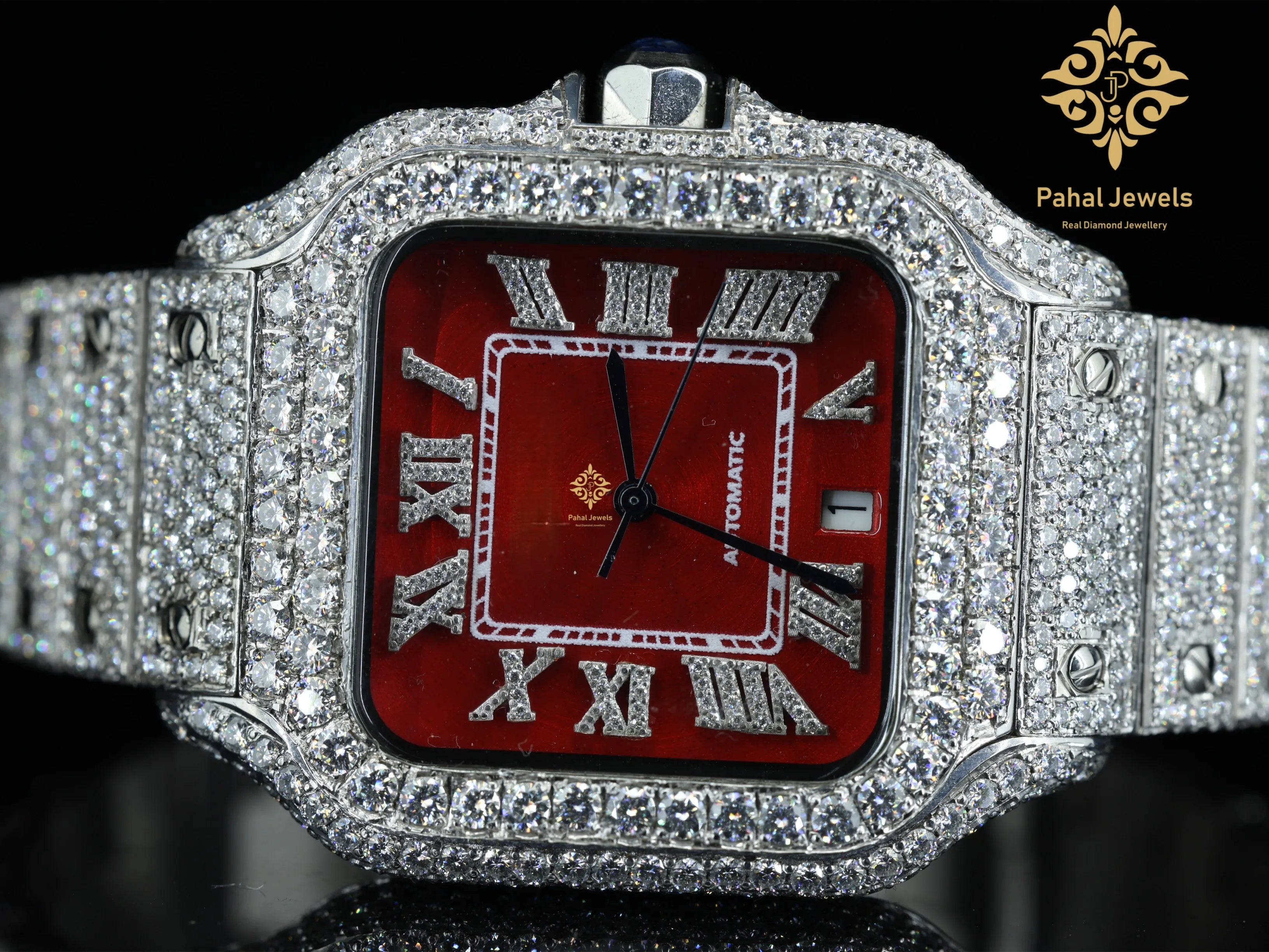 Iced Out VVS Moissanite Automatic Watch — 40mm Square, Sapphire, Buss Down