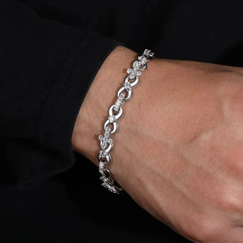 New Iced Out Moissanite Diamond Cross Infinity Bracelet With Baguette link Bracelet for Women & Men