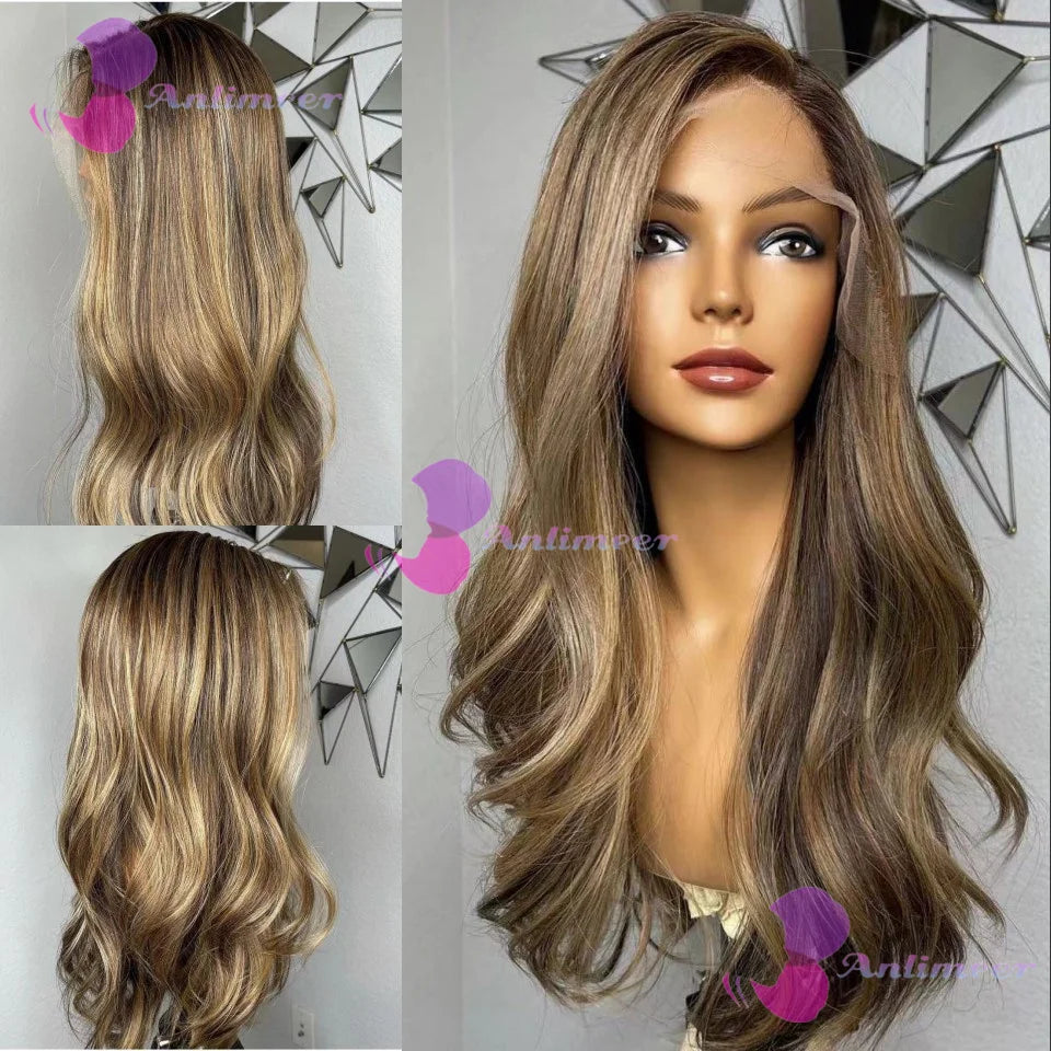 Glueless Brown Blonde Highlight Body Wave 5x5 Wig