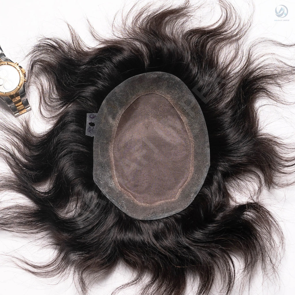 8x6 B M W Border Indian Remy Straight PU Glue/Clip in Hair Patch/Toupee for Men Basic Monofilament