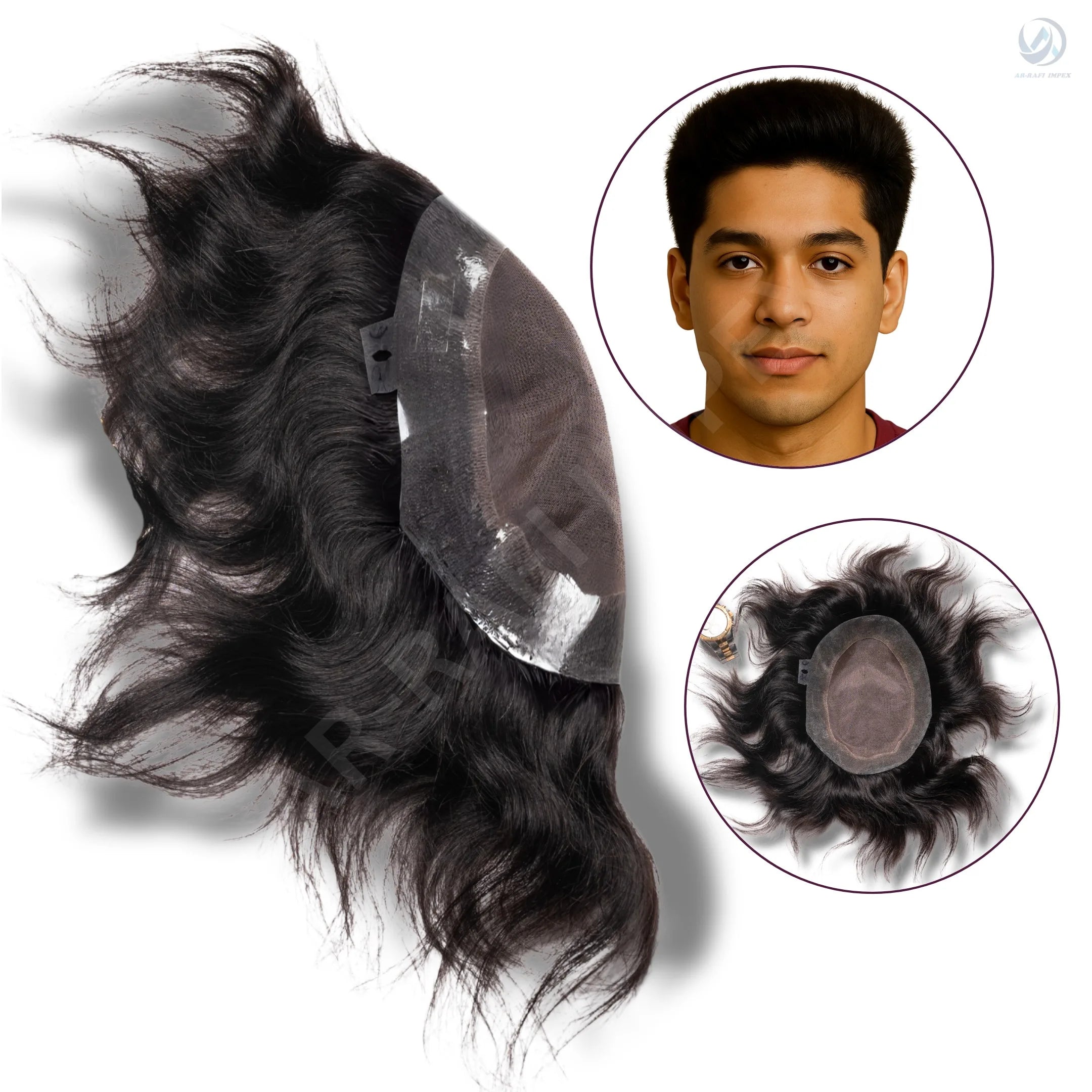 8x6 B M W Border Indian Remy Straight PU Glue/Clip in Hair Patch/Toupee for Men Basic Monofilament