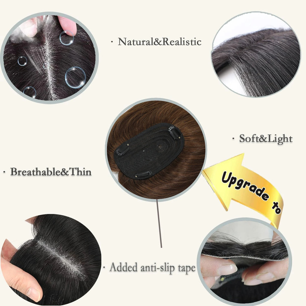 Human Hair Topper Middle Part Lace Wispy Fringe 7x10