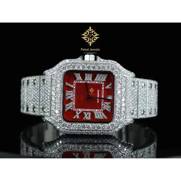 Iced Out VVS Moissanite Automatic Watch — 40mm Square, Sapphire, Buss Down