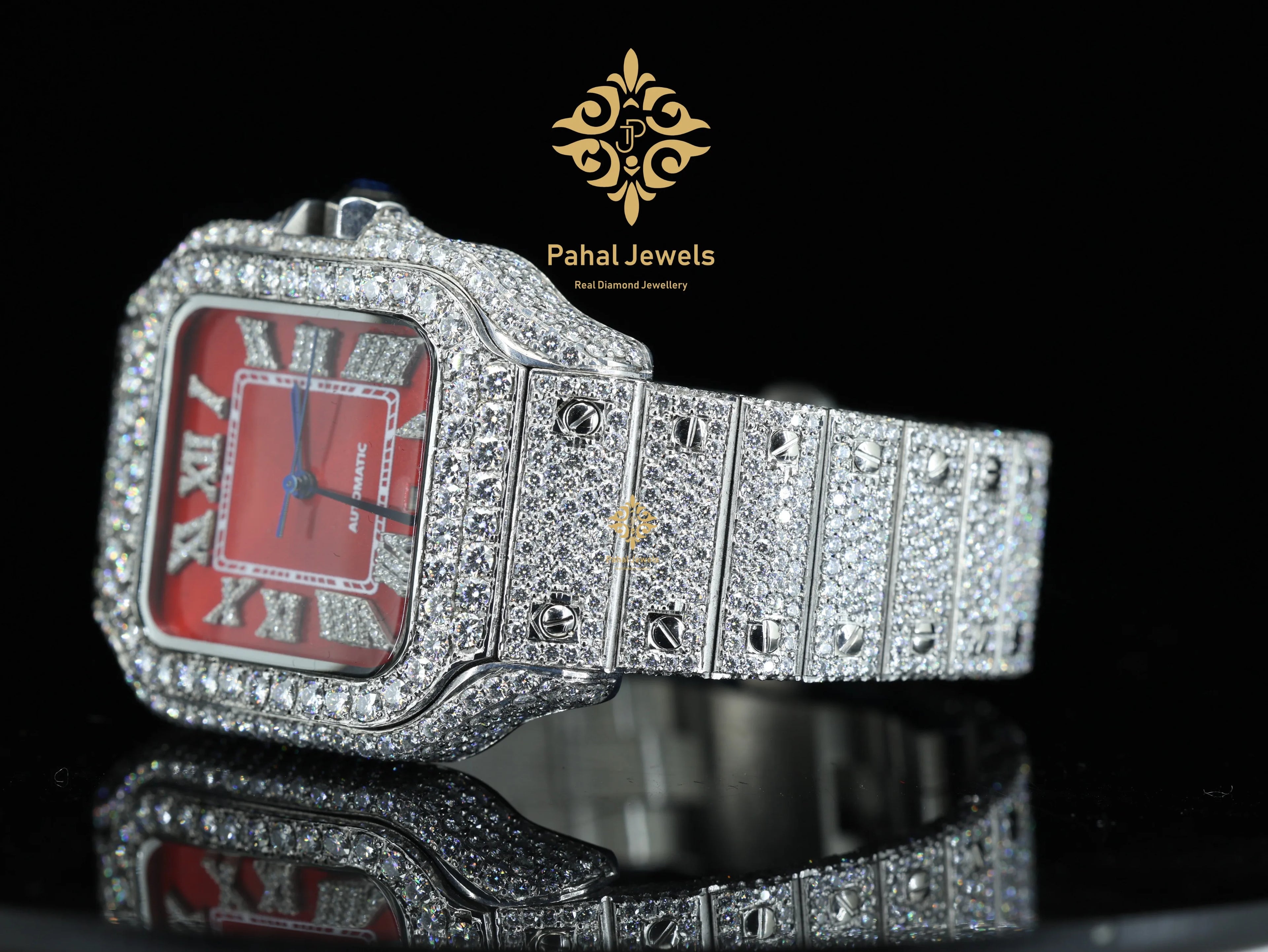 Iced Out VVS Moissanite Automatic Watch — 40mm Square, Sapphire, Buss Down