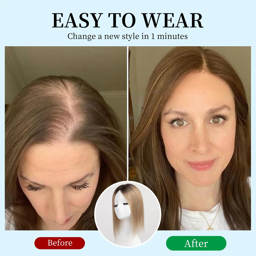 Human Hair Topper Middle Part Lace Wispy Fringe 7x10
