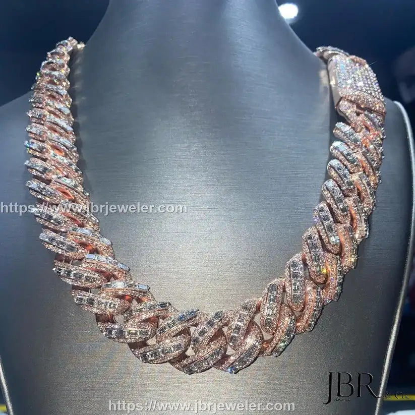 Popular Style 22mm Baguette VVS Moissanite Diamond Rose Gold Plated 925 Sterling Silver Iced Out Miami Cuban Link Chain For Men