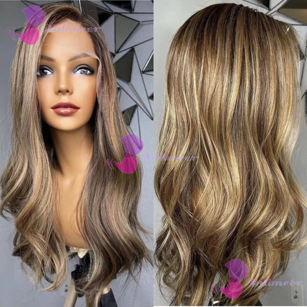 Glueless Pre Plucked #4/27 Brown Blonde Highlight Balayaga Human Hair Body Wavy 5x5 Silk Top Closure Wigs 13x6/360 Lace Wigs