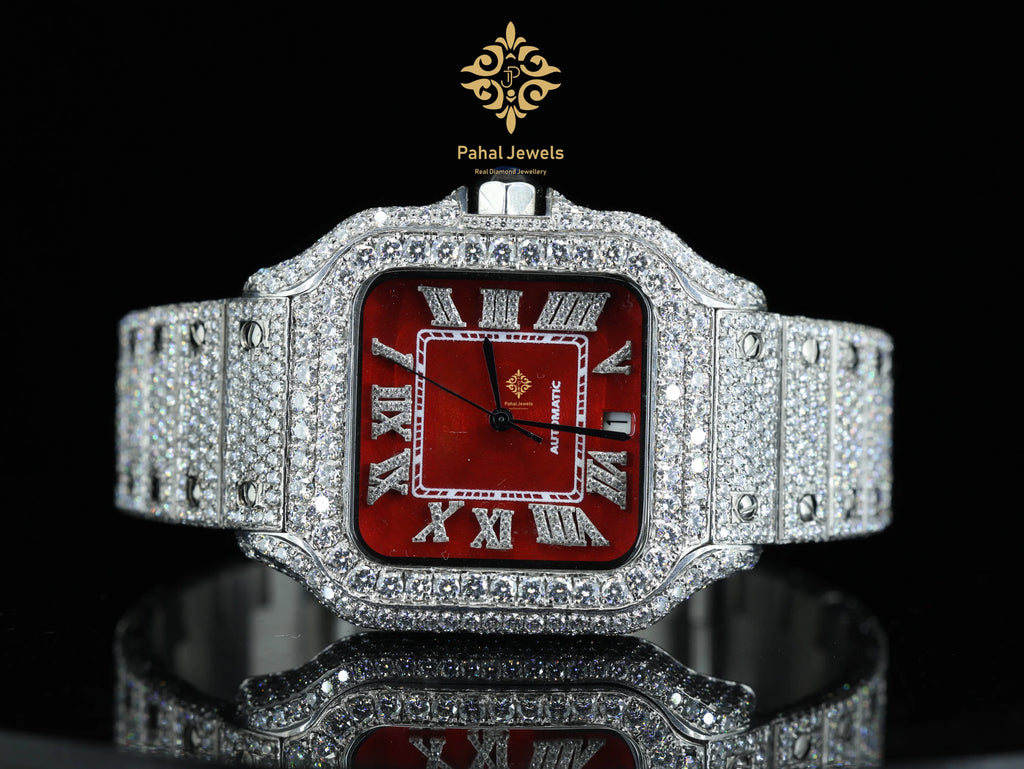 Iced Out VVS Moissanite Automatic Watch — 40mm Square, Sapphire, Buss Down