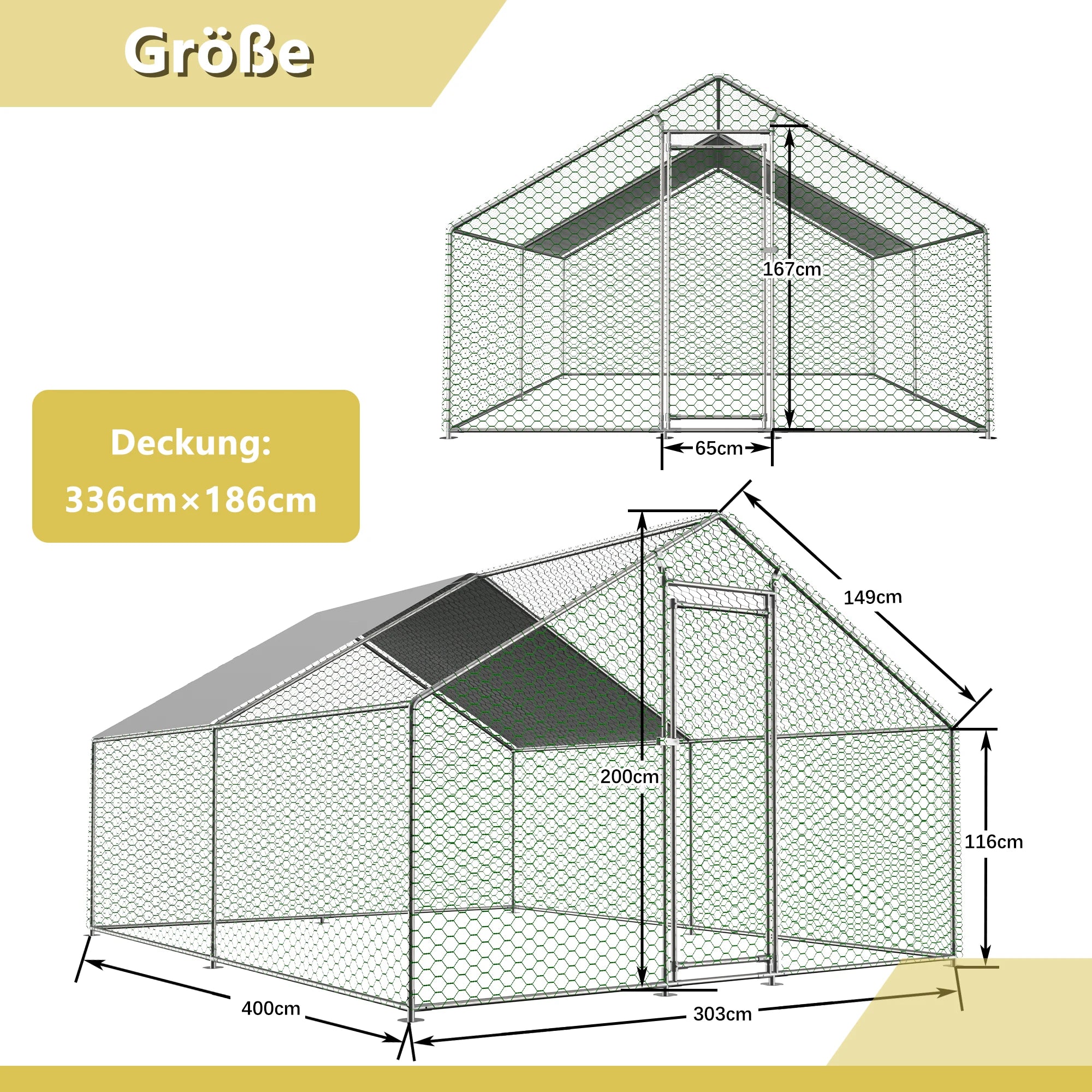 Metal Chicken Coop 3x4x2m Large