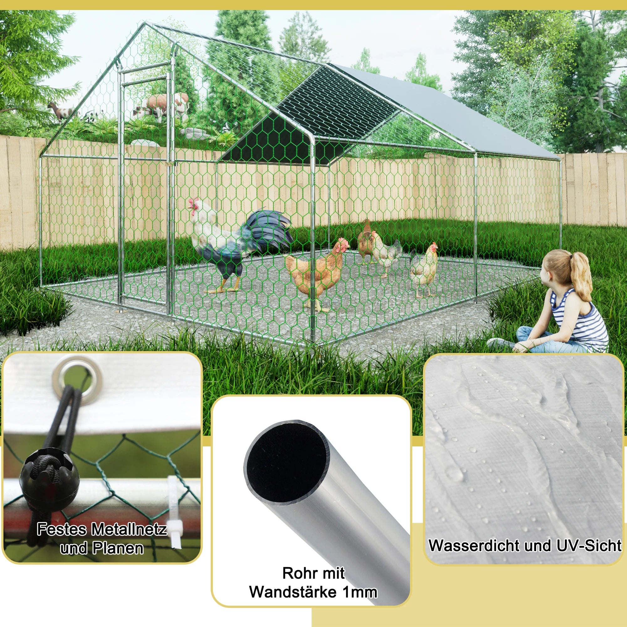 Metal Chicken Coop 3x4x2m Large