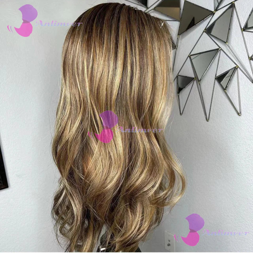 Glueless Brown Blonde Highlight Body Wave 5x5 Wig