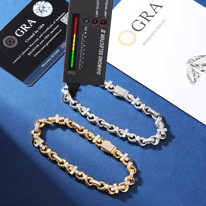 New Iced Out Moissanite Diamond Cross Infinity Bracelet With Baguette link Bracelet for Women & Men