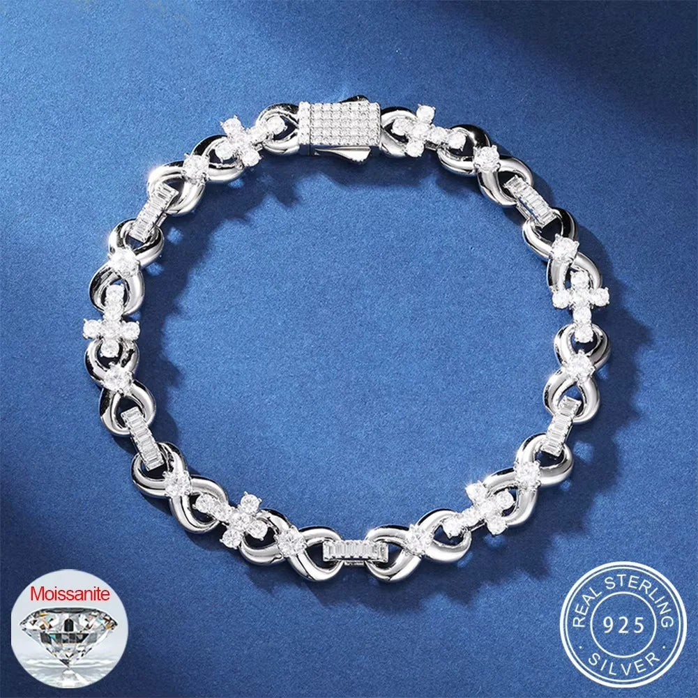 New Iced Out Moissanite Diamond Cross Infinity Bracelet With Baguette link Bracelet for Women & Men