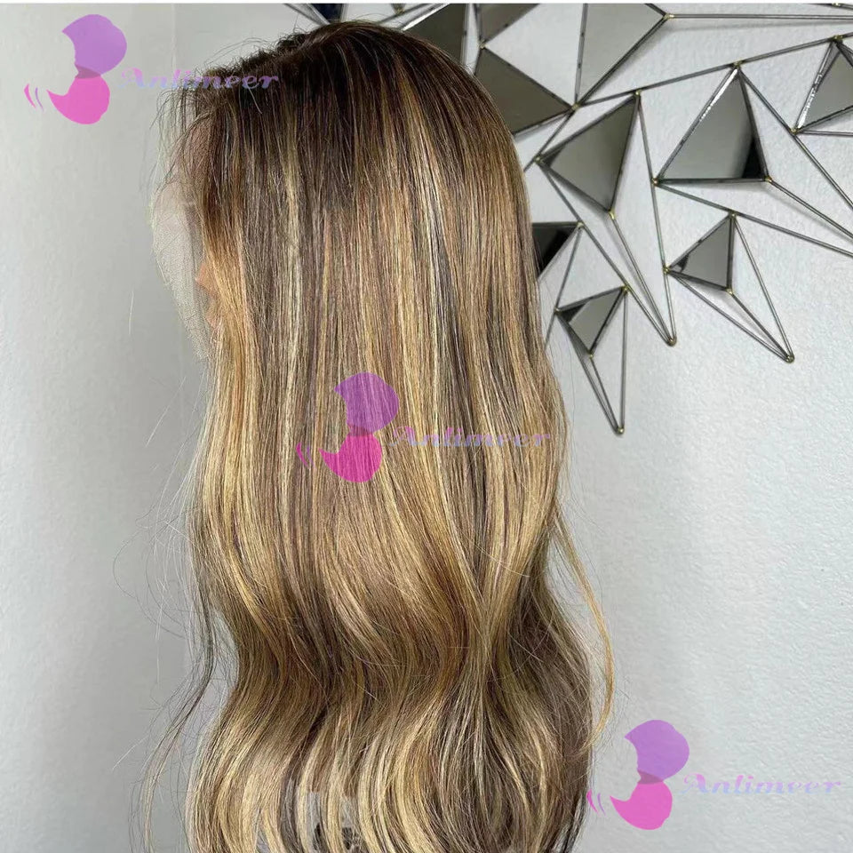 Glueless Brown Blonde Highlight Body Wave 5x5 Wig