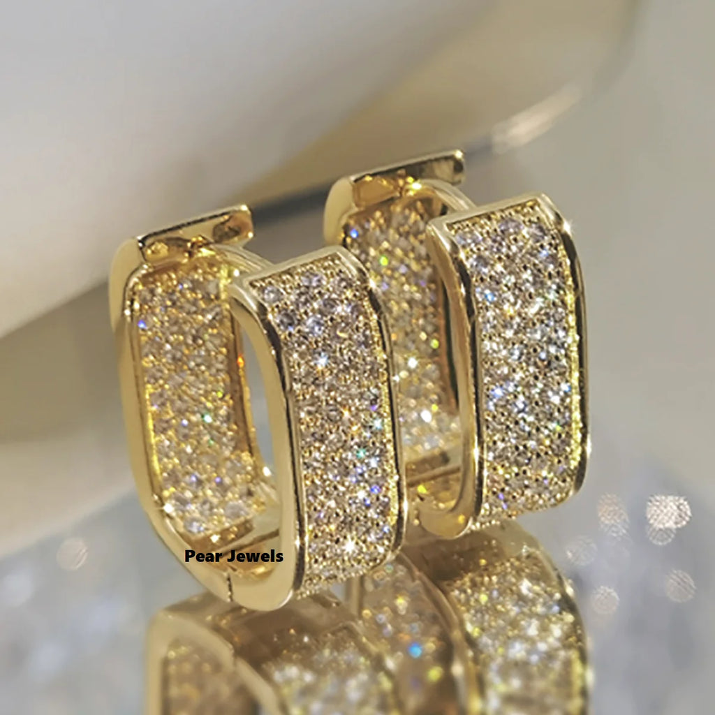 Luxury Rhodium Plated Hoop Earrings With Pave Setting Round Cut Moissanite Diamonds Iced Out Statement Hoops For Women
