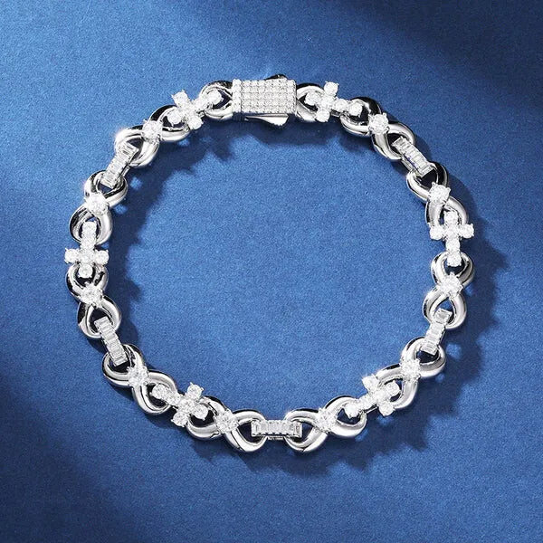 New Iced Out Moissanite Diamond Cross Infinity Bracelet With Baguette link Bracelet for Women & Men