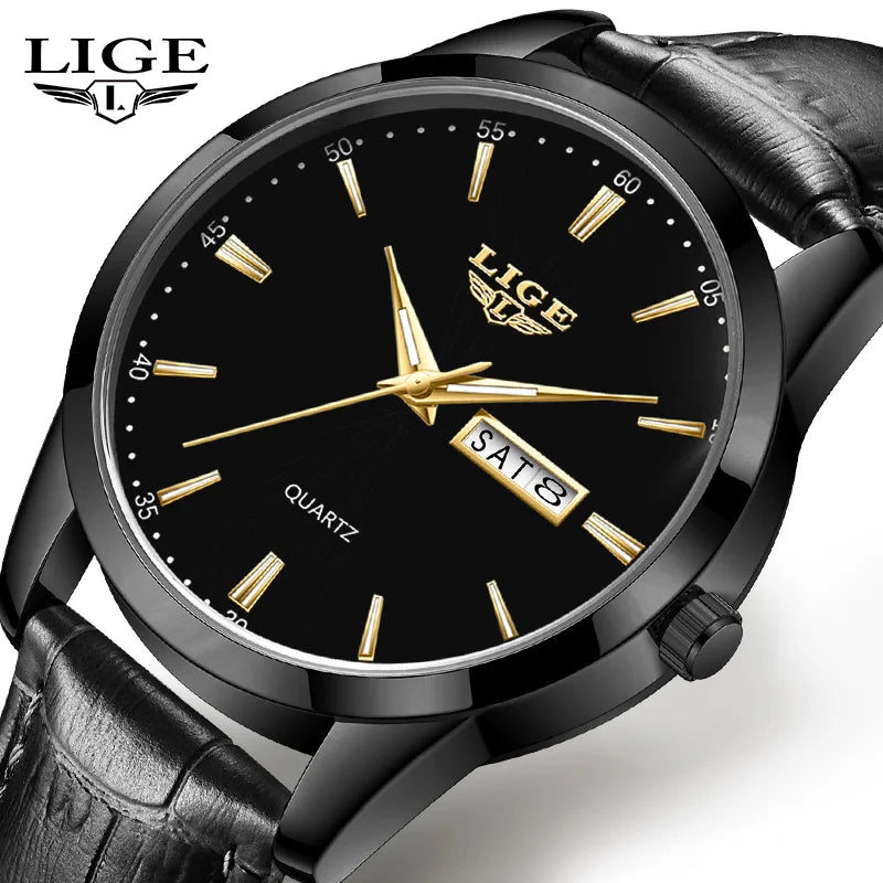 LIGE LG8970 Sample Calendar Chronograph Watch Fashion Men Wristwatches Charm Leather Strap Luxury Quartz Watches Montres Homme