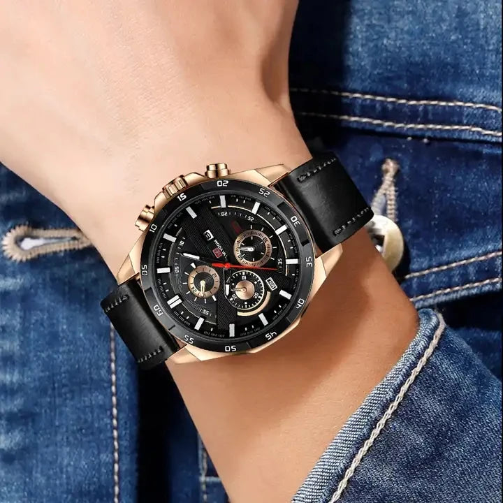 VA VA VOOM 216 Fashion Leather Quartz Watch — 45mm Oval, Day/Date, 3BAR
