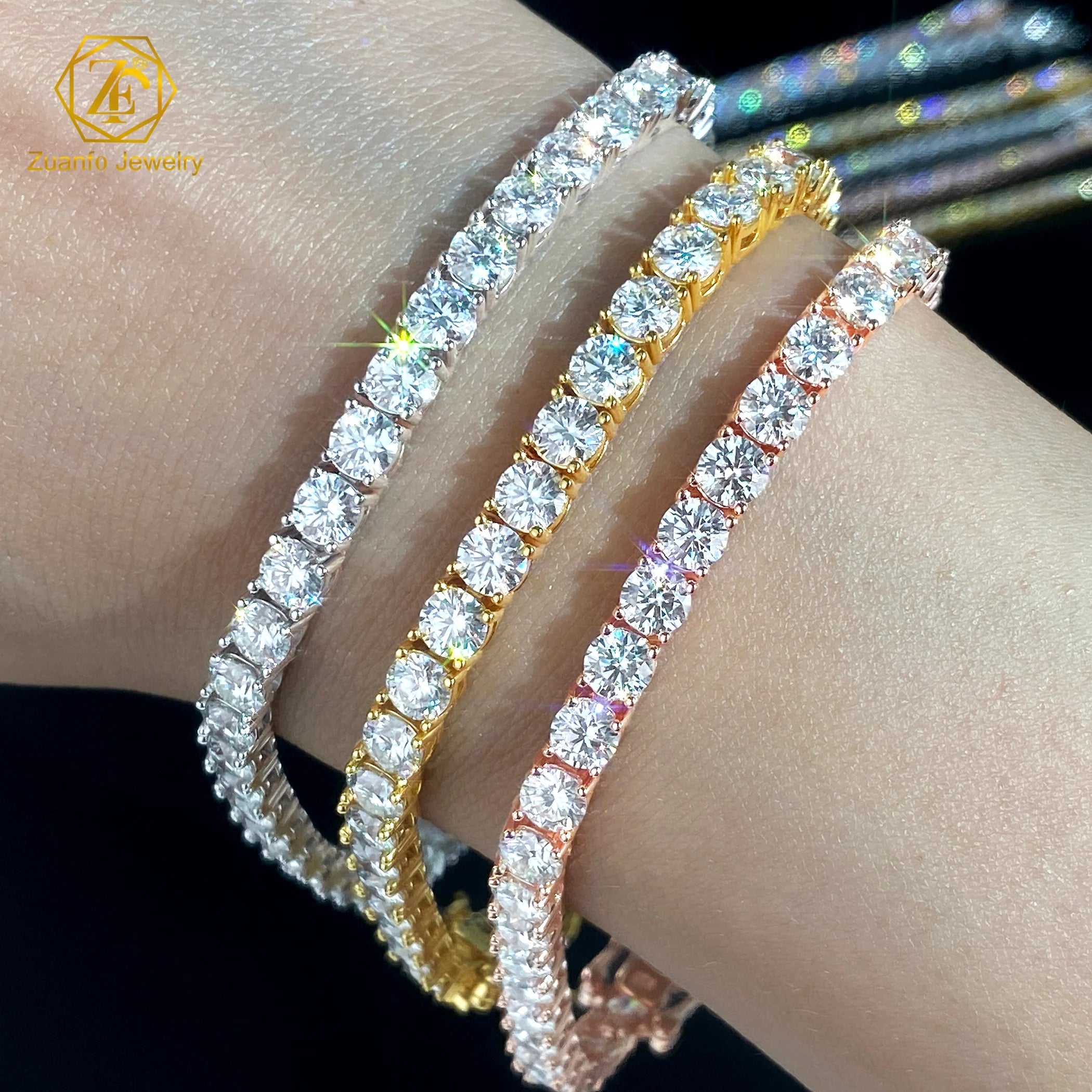 2026 Customizable 925 Sterling Silver Tennis Bracelet Blue-Pink-Yellow-Black-Blue-Green Moissanite Jewelry Gold Plated Gift