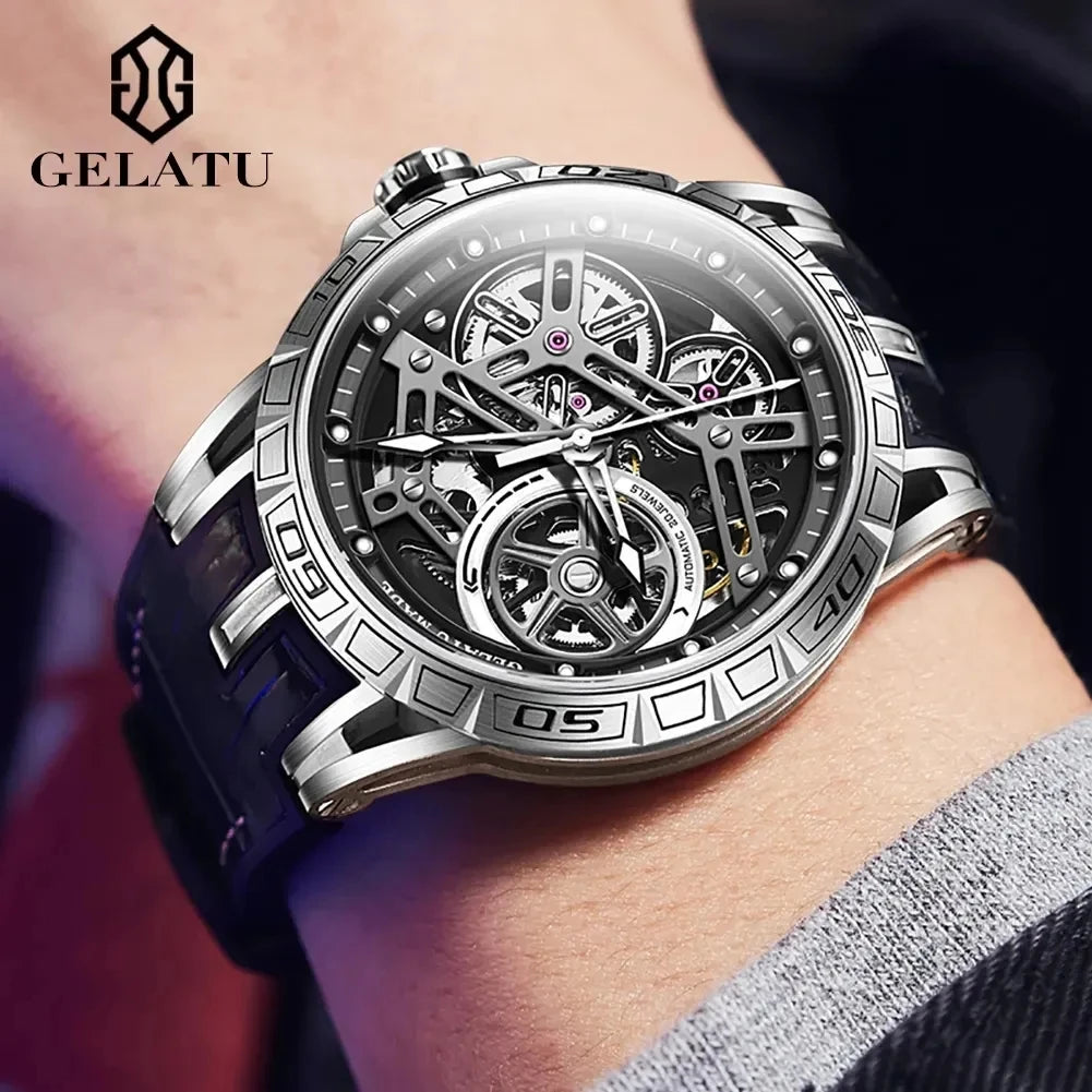 Gelatu 6015 Automatic Skeleton Watch — 45mm, Sapphire, 5BAR, Leather