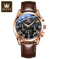 OLEVS 2871 Moon Phase Quartz Watch — 41mm, Leather, Hidden Clasp